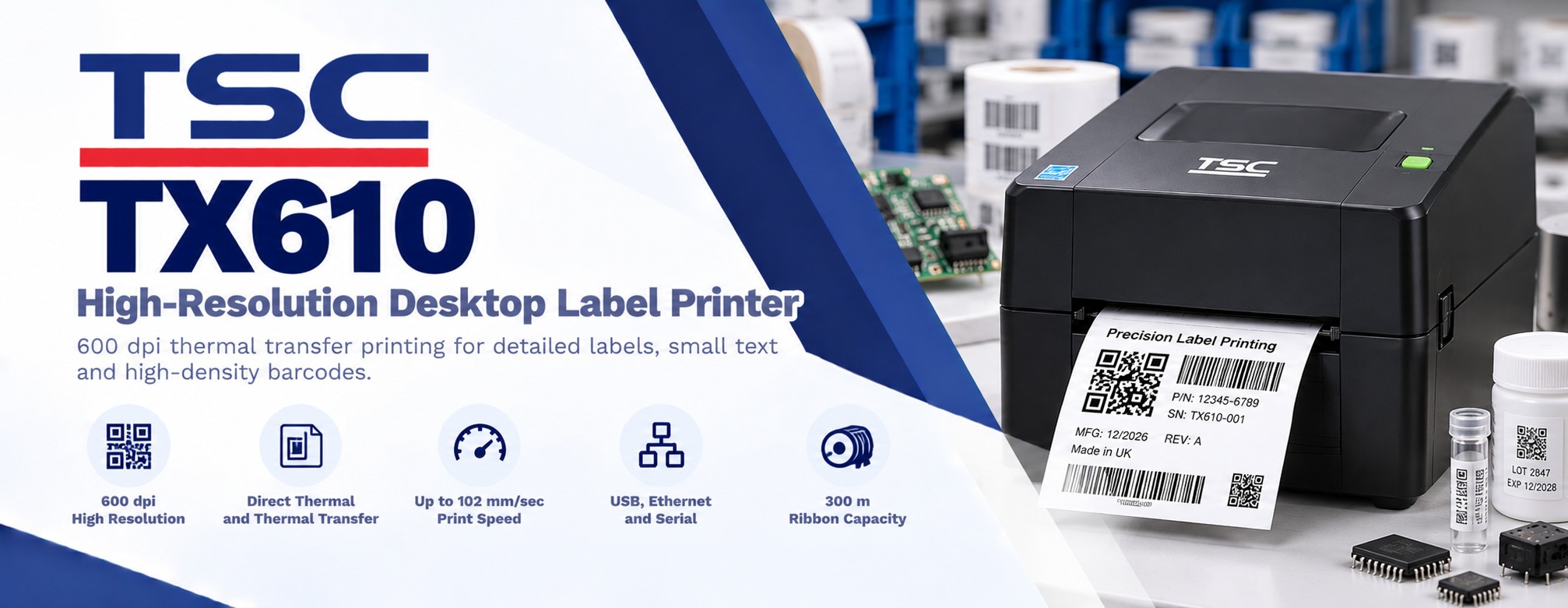 TSC TX610 High-Resolution Desktop Label Printer