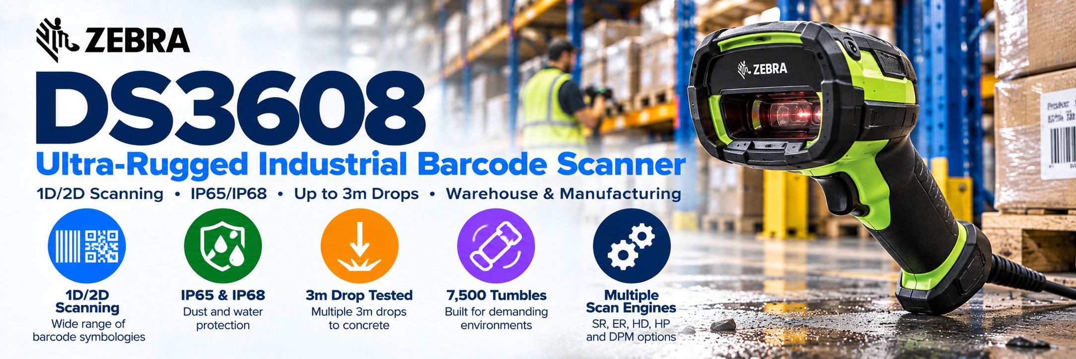 Zebra DS3608 Rugged Barcode Scanner
