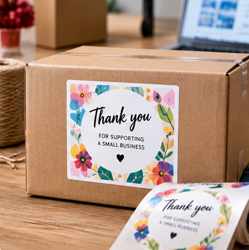 Personalised ecommerce packaging and colourful thank you stickers