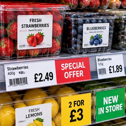 Colour retail shelf-edge prices and promotional labels